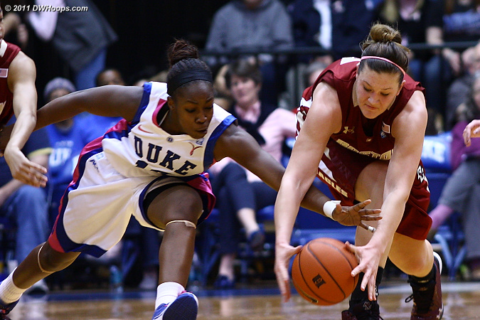 Chelsea Gray reaches in and steals the ball from Stefanie Murphy  - Duke Tags: #12 Chelsea Gray 