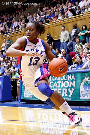 Karima Christmas found new aggressiveness in the BC game,  notching a double-double.  - Duke Tags: #13 Karima Christmas 
