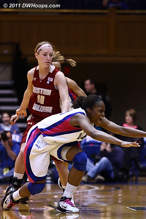 Karima Christmas swiped the ball from Kerri Shields, but lost it out of bounds.  - Duke Tags: #13 Karima Christmas 