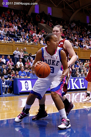 In transition, Kathleen Scheer found Shay Selby in the paint  - Duke Tags: #3 Shay Selby 