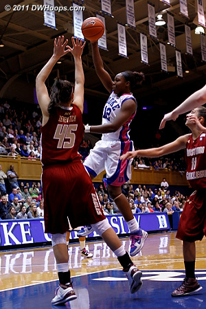 Chelsea Gray gets up in the air for just one of her many spectacular passes today.  - Duke Tags: #12 Chelsea Gray 