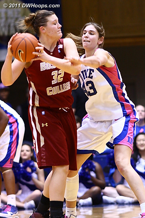 Allison Vernerey closely guards Stefanie Murphy in the final minutes  - Duke Tags: #43 Allison Vernerey 