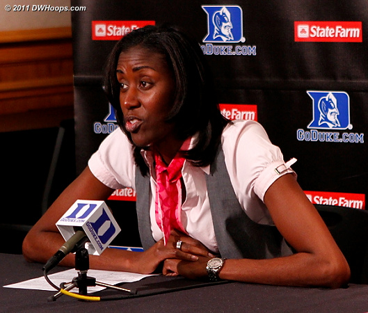 Boston College Head Coach Sylvia Crawley in the Duke media room  