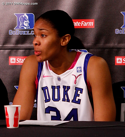 Krystal in the media room after her 16 point and 10 rebound performance  - Duke Tags: #34 Krystal Thomas 
