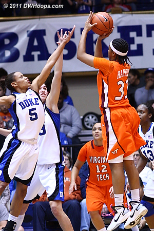 Tech's leading scorer Shanel Harrison was neutralized, shut out in the first half with three fouls  