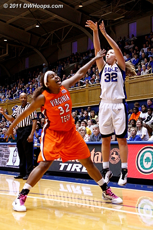 Tricia Liston scores a trey over Taylor Ayers  - Duke Tags: #32 Tricia Liston 