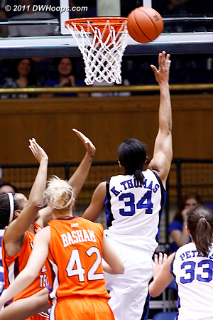 Krystal Thomas went inside to immediately answer  - Duke Tags: #34 Krystal Thomas 