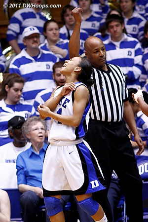 Chloe Wells laments a layup that didn't fall as Timothy Bryan calls a foul on Tech  - Duke Tags: #4 Chloe Wells 
