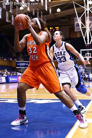 Duke's defense broke down in the closing moments of the first half as Taylor Ayres got free. It was still 45-19 Duke at halftime.  