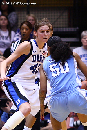 Several Duke players came out to guard three-point threat Lucas  - Duke Tags: #43 Allison Vernerey 