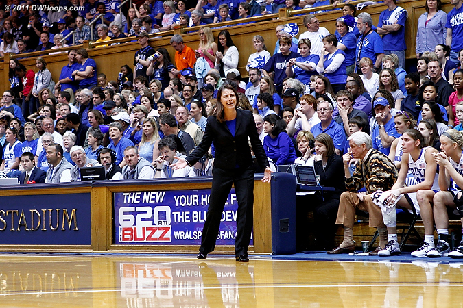 In front of the capacity crowd, Coach P looks for an explanation after a Krystal Thomas turnover