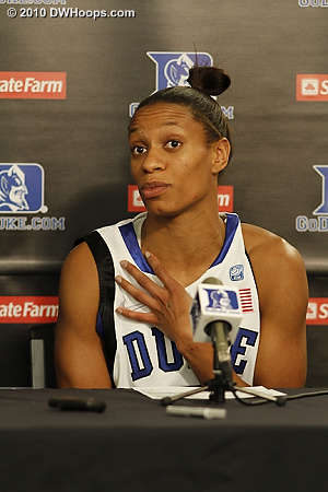 Jasmine Thomas said that sometimes she talked too much, and needed to step back to let Chloe Wells and Chelsea Gray learn.  - Duke Tags: #5 Jasmine Thomas 