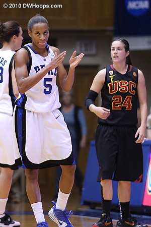 Jasmine happy after forcing a turnover.  - Duke Tags: #5 Jasmine Thomas 