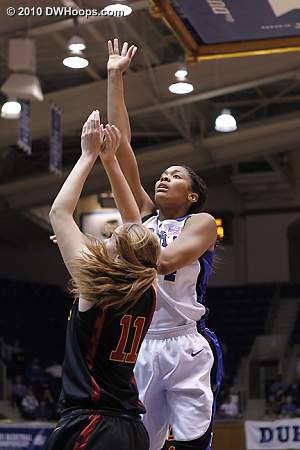 Krystal Thomas tries a jumper from the lane  - Duke Tags: #34 Krystal Thomas 