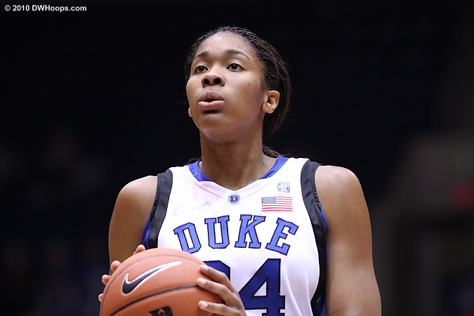Krystal Thomas taking one of a series of deep breaths on the line, it appeared to work.  - Duke Tags: #34 Krystal Thomas 