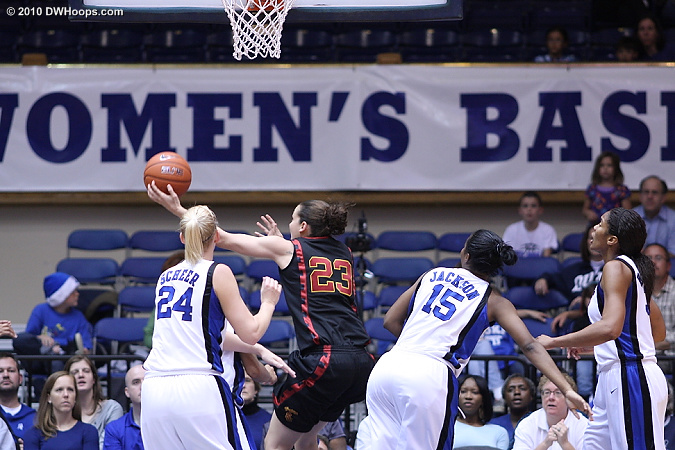 Against Duke's defense the Women of Troy were often reduced to taking shots with a high degree of difficulty.  
