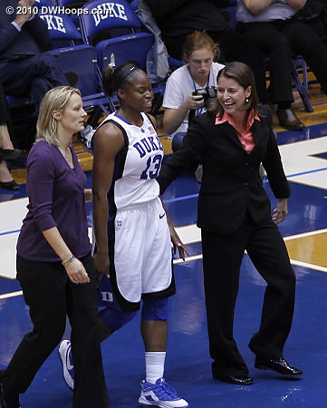 Coach P is glad that Karima Christmas wasn't really hurt after drawing a charge.