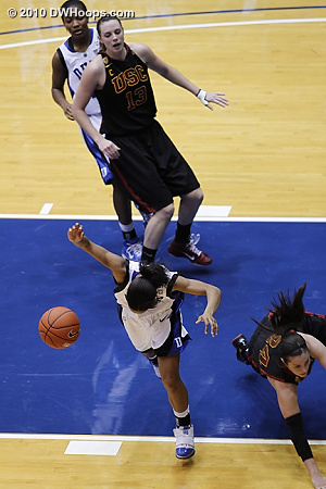 Corral (right) falls to the floor after fouling Chloe Wells  - Duke Tags: #4 Chloe Wells 