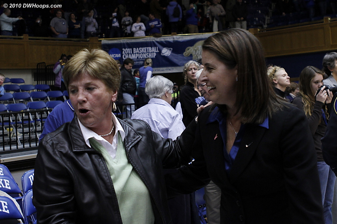 Debbie Leonard and Coach P celebrate the victory.