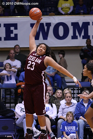Danielle Adams goes up high to gather in a pass  