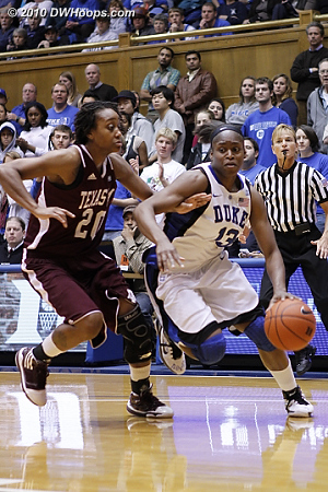 Karima Christmas was quick enough to drive past Tyra White  - Duke Tags: #13 Karima Christmas 