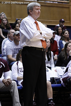 Texas A&M Head Coach Gary Blair shed his suit jacket just before Duke's 16-0 spurt.  