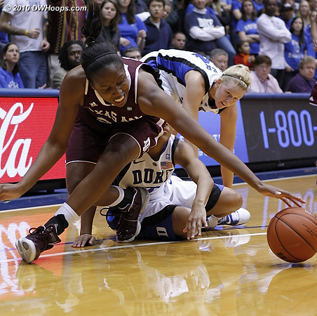 Adora Elonu loses control in a scramble for the basketball  