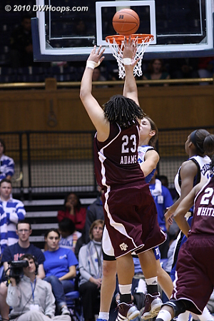 Danielle Adams nails a straight-on three pointer to knot it at 50-50.  