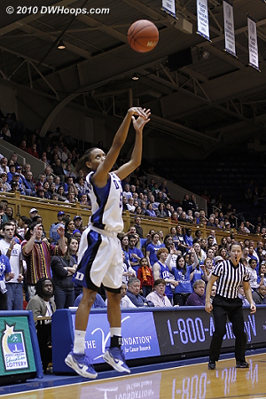 Jasmine Thomas answers with a big three of her own.  - Duke Tags: #5 Jasmine Thomas 