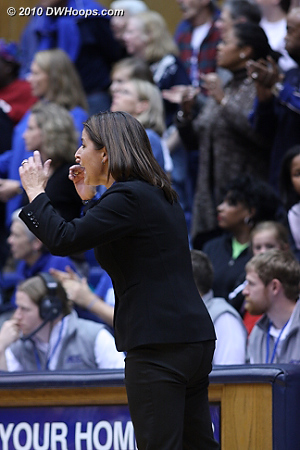 Coach P exhorts the Duke defense with the one point lead, under a minute to play.