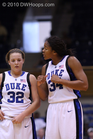 Senior Krystal Thomas has some guidance for Freshman Tricia Liston.