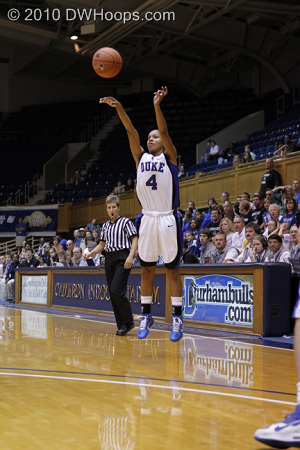 Freshman Chloe Wells launches a shot from behind the arc, though White was only down by one.