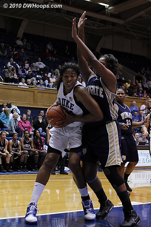 Krystal Thomas bulls her way into the paint  - Duke Tags: #34 Krystal Thomas 