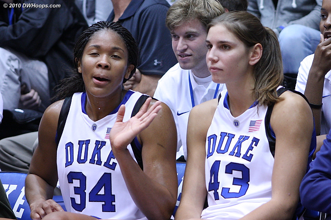 Fun times on the bench for Krystal but Alison would rather be in the game.  - Duke Tags: #34 Krystal Thomas, #43 Allison Vernerey 
