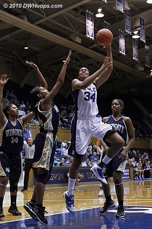 Krystal Thomas with a nice move in the paint  - Duke Tags: #34 Krystal Thomas 