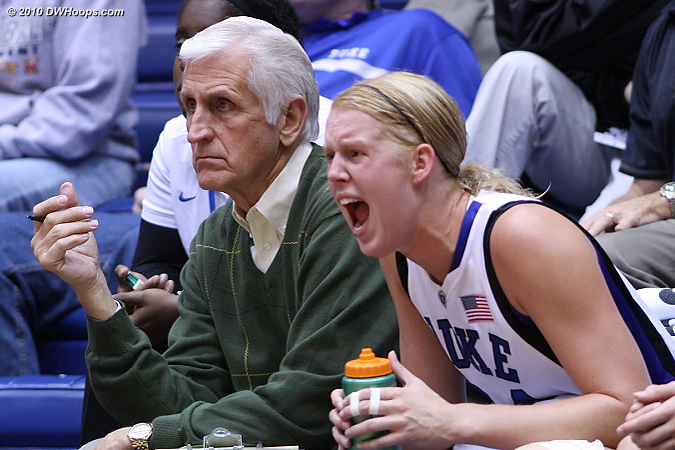 Scheer exhorts her teammates from the bench