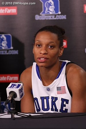 Jasmine Thomas in the media room.  - Duke Tags: #5 Jasmine Thomas 