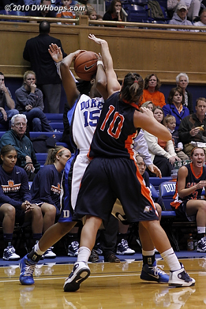 Katlin Moore all over Richa Jackson, who somehow maintained possession.  - Duke Tags: #15 Richa Jackson 