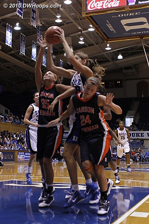 Vernerey illustrates Duke's height advantage, going over 6-0 Depew and 5-8 Mendenhall  - Duke Tags: #43 Allison Vernerey 