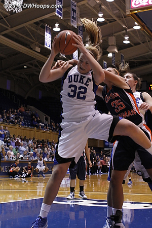 Liston with the acrobatic board. fouled by Depew.  - Duke Tags: #32 Tricia Liston 