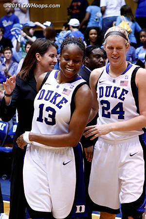 Karima and Kathleen Scheer after the win  - Duke Tags: #13 Karima Christmas, #24 Kathleen Scheer 