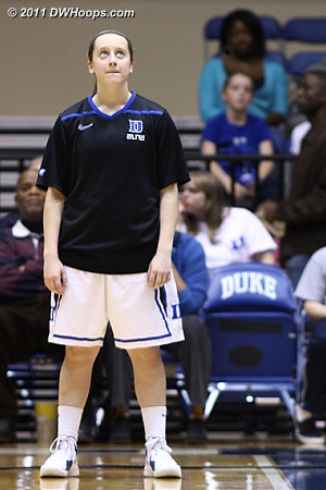 Jenna Frush looks up at the pregame intro video on the Cameron scoreboard