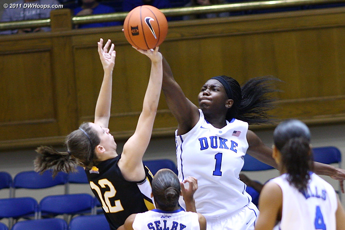 One of Elizabeth Williams' five first half blocked shots  - Duke Tags: #1 Elizabeth Williams 