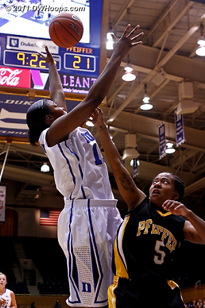 Richa shoots a layup over Shelley Reese  - Duke Tags: #15 Richa Jackson 