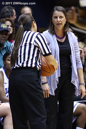 Coach P is not happy with official Cameron Inouye and lets her know  - Duke Tags: Joanne P. McCallie 