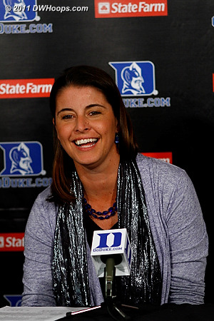 Coach P takes a question from DWHoops senior editor Rob Clough  - Duke Tags: Joanne P. McCallie 