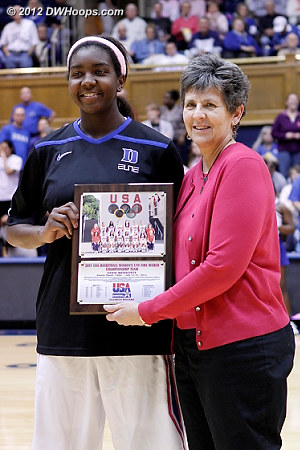 Elizabeth Williams received a USA Basketball award before the game  - Duke Tags: #1 Elizabeth Williams 