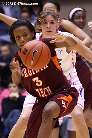 Wilson loses the handle  - Duke Tags: #43 Allison Vernerey - VT Players: #3 Aerial Wilson 