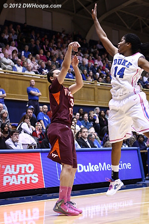 DWHoops Photo  - Duke Tags: #14 Ka'lia Johnson - VT Players: #31 Monet Tellier 