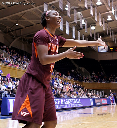 Tech felt like they weren't getting any calls as the first half free throw disparity was 20-0.  - VT Players: #43 LaTorri Hines-Allen 